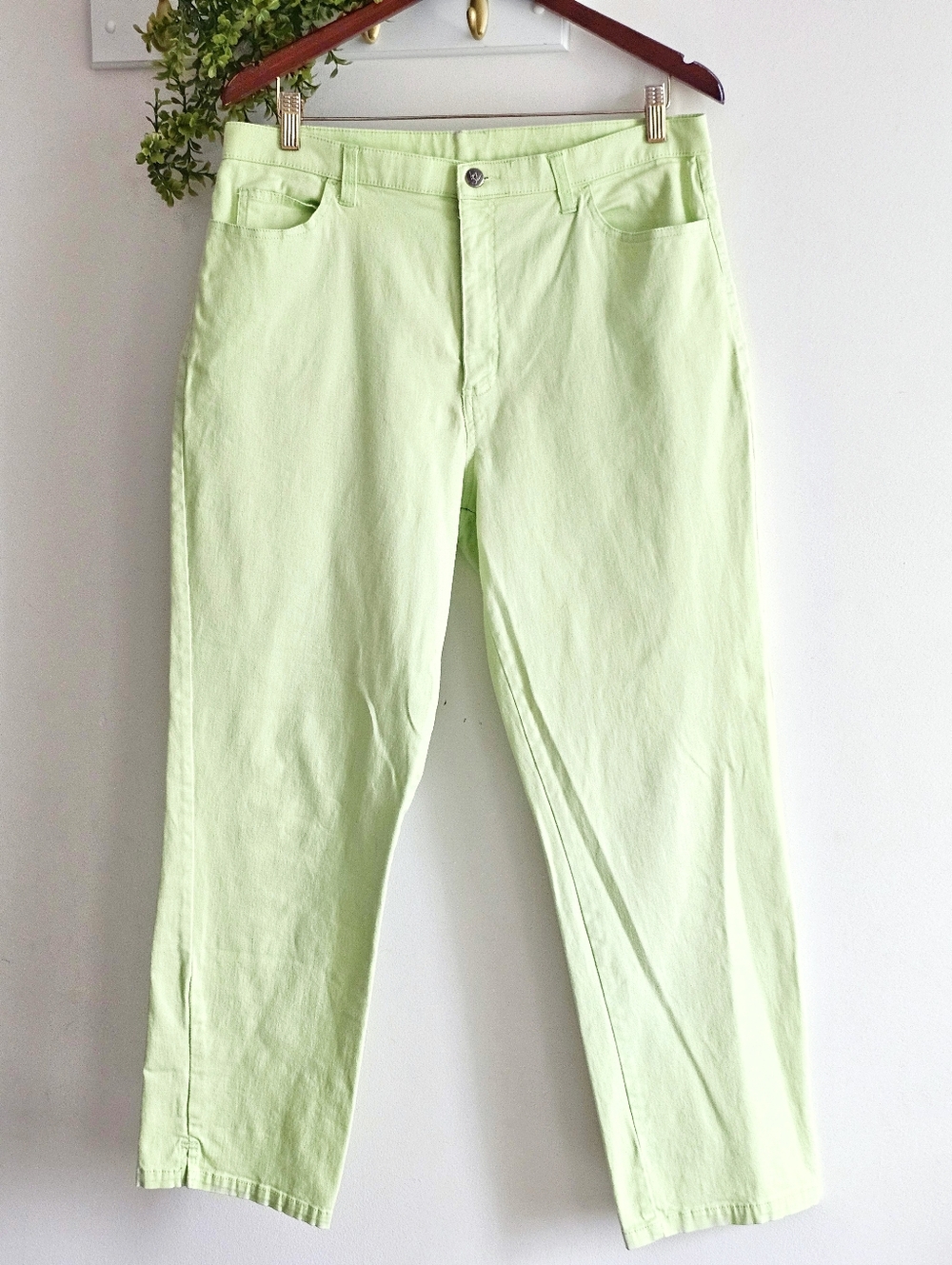 🌿 White Stag Apple Green Cropped Pants High Rise Stretch Straight Leg 14